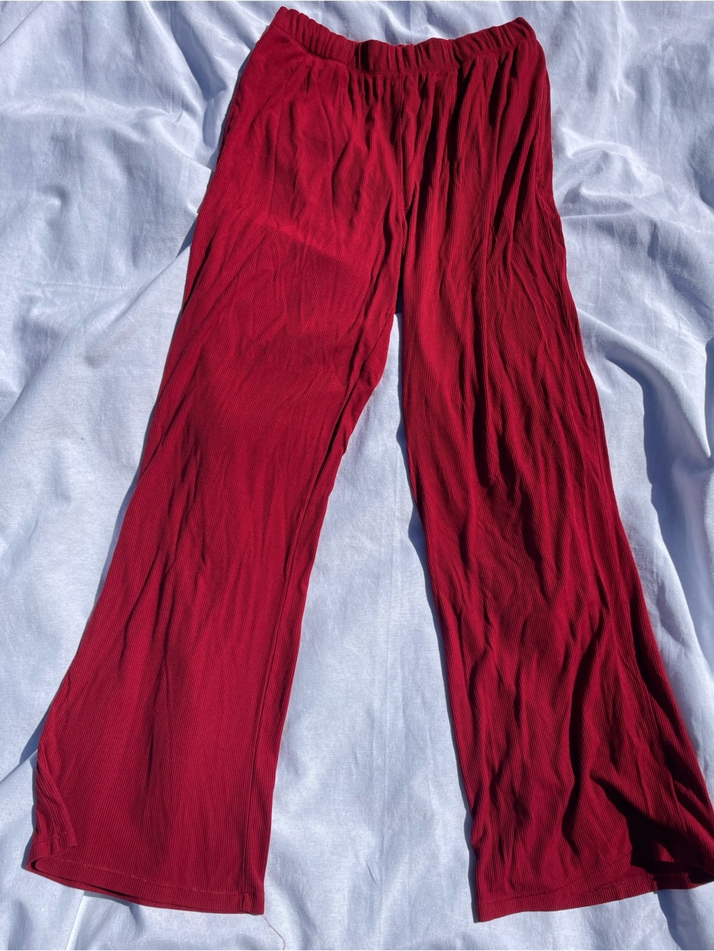 SKIMS Ribbed Wide-Leg Pajama Pants in Deep Red